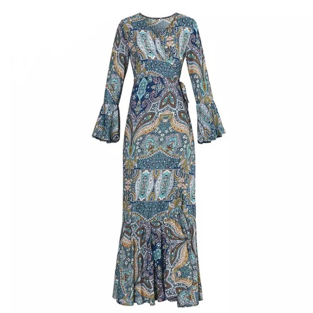NEW Bohemian Paisley Print Maxi Wrap Dress - Picture 9 of 11